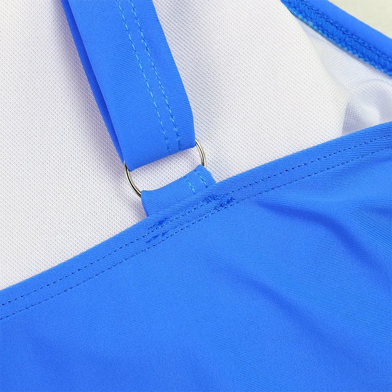 Sexy Plus Size 2025 Set bikini solido Donna Vintage increspato Costume intero Costume da bagno blu con controllo della pancia Costume da bagno Beachwear