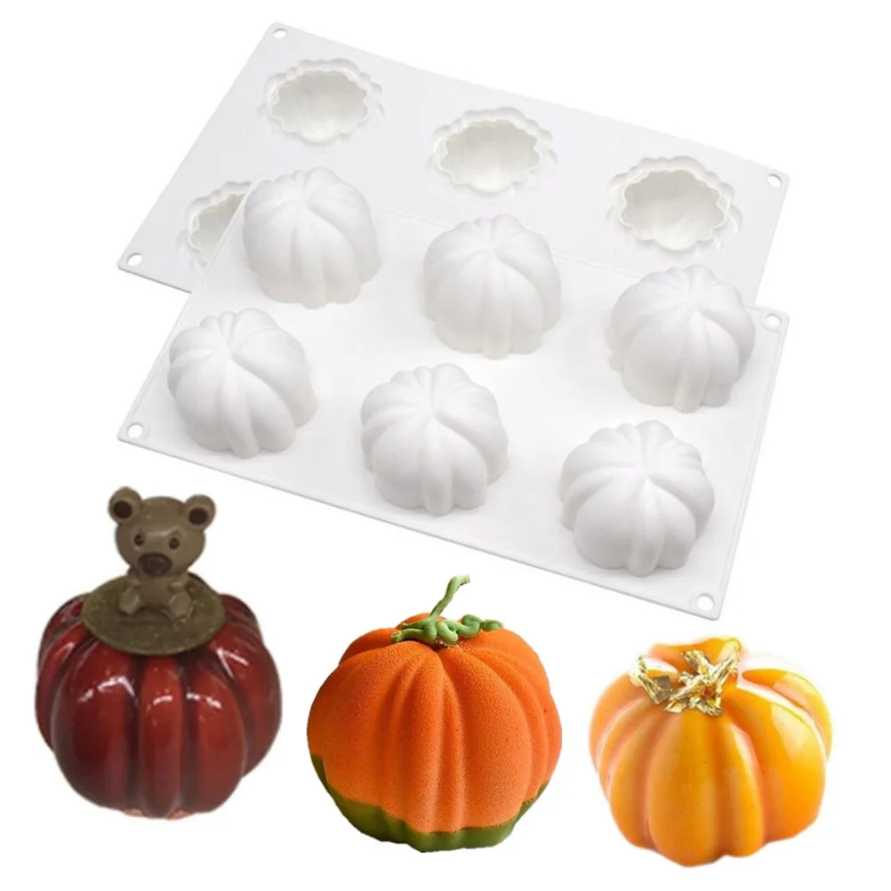 

Halloween 6 Cavity Silicone Pumpkin Cake Mold For Baking Moule Mousse DIY Pastry Decorating Tools Dessert Chocolate Mould