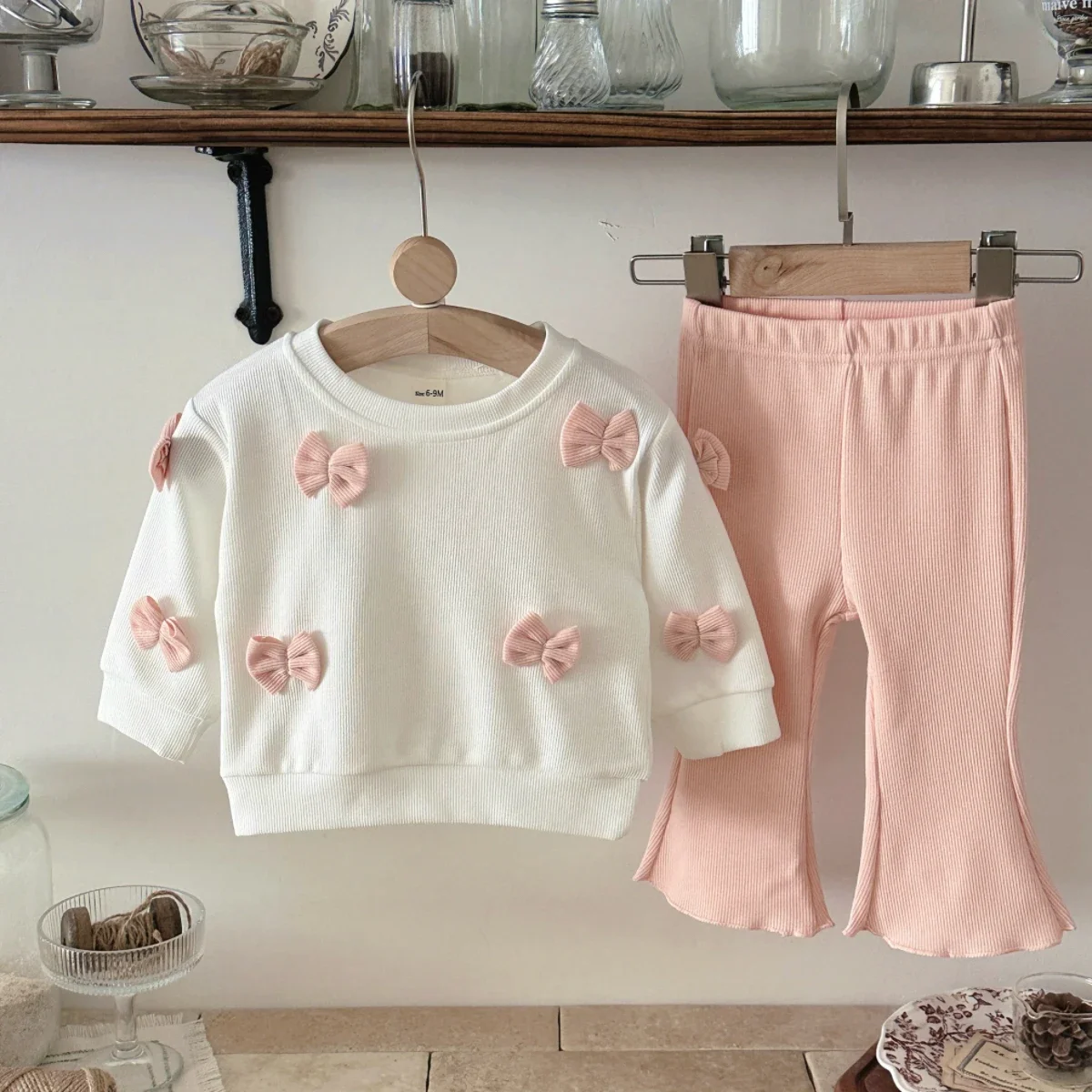 

Комплекты детской одежды, весенне-осенние повседневные комплекты из 2 предметов, детские комплекты, спортивный костюм для маленьких девочек, одежда с бантом, топ + брюки, 1-3 года