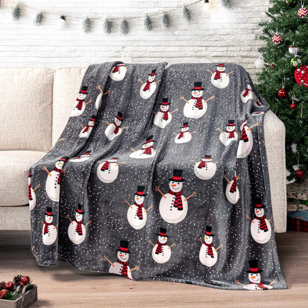 

Grey Snowman Christmas Fleece Blanket - Soft, Plush, Warm Winter Cabin Throw, 50x60 Inches
