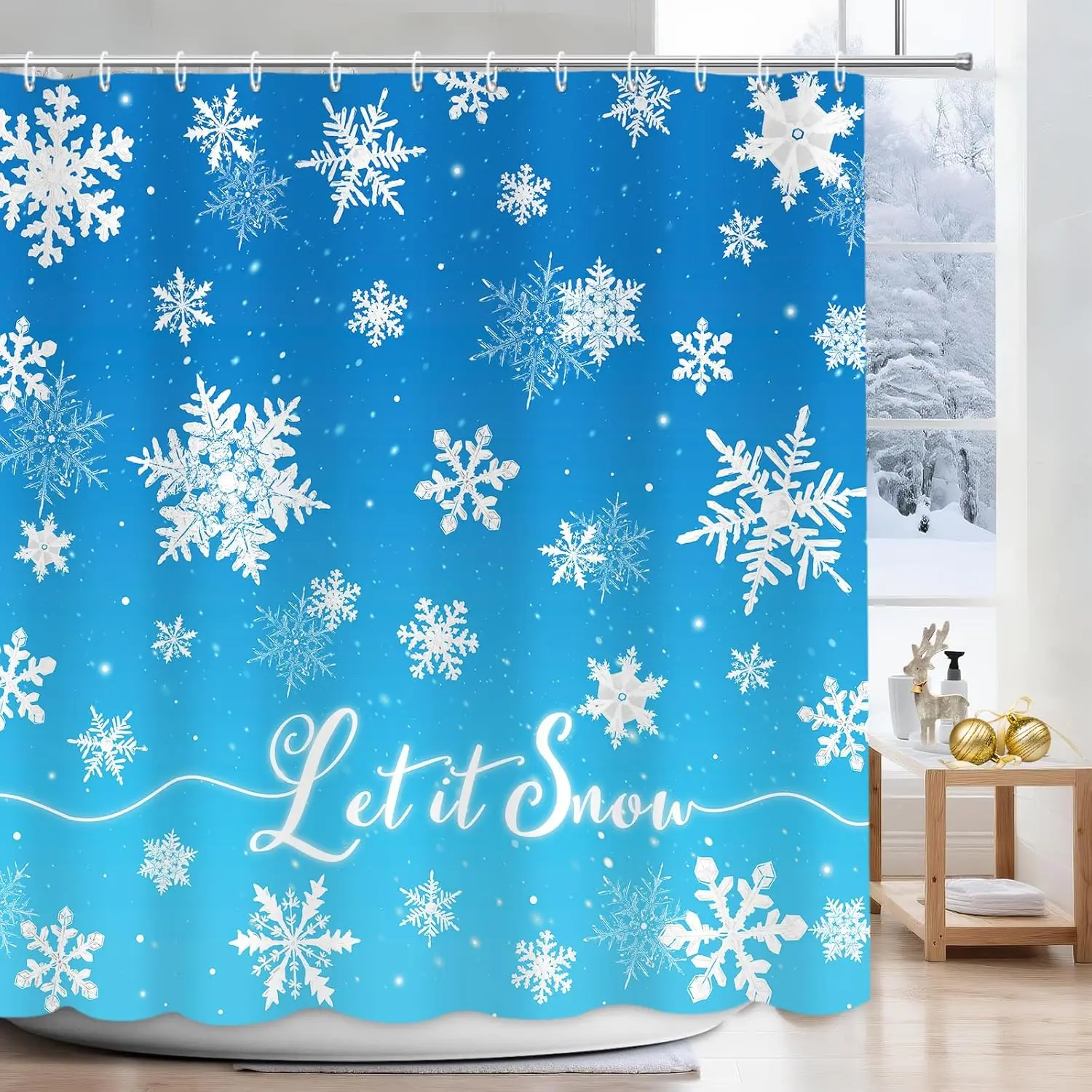 

Зимняя рождественская занавеска для душа для ванной комнаты, занавеска для душа Let It Snow Light Blue со снежинками, веселый рождественский праздник, новинка