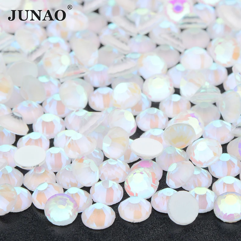 JUNAO SS16 SS20 SS30 Mocca blanco AB cristal Diamante de imitación gemas redondas cristales sin fijación por calor apliques para decoración de uñas