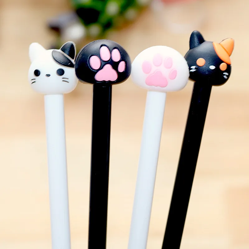 4 Pcs Lytwtw\'s Cartoon Cat Claw Paw Kawaii Cute School Supply Office Stationery Gel Pen Handles Creative sweet black cat lovely