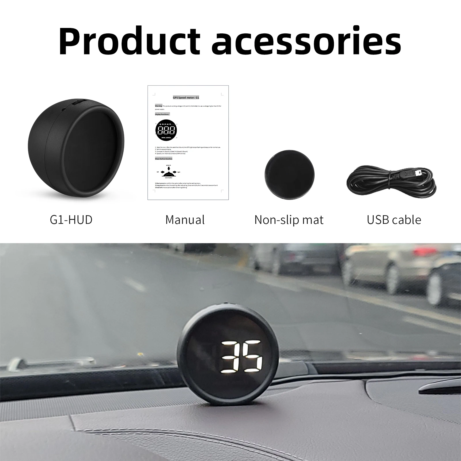 G1 شاشة عرض علوية أخضر أبيض LED عداد السرعة الرقمي GPS KMH MPH مع إنذار السرعة اتجاه القيادة لجميع السيارات HUD 12 فولت مخصص