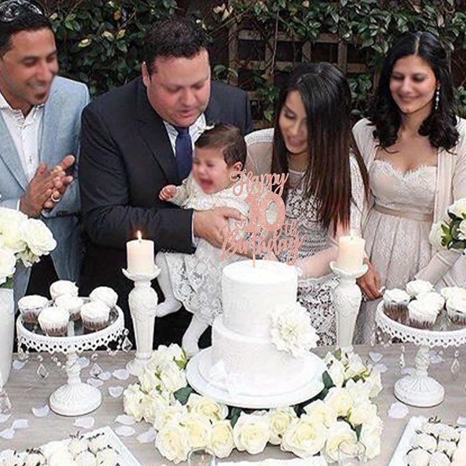 قطعة واحدة من كعكة عيد الميلاد السعيدة الذهبية الوردية المتألقة - يهتف إلى 10 سنوات عشرة مرحبا 10 كعكة الديكور - حفلة عيد ميلاد للأطفال #3