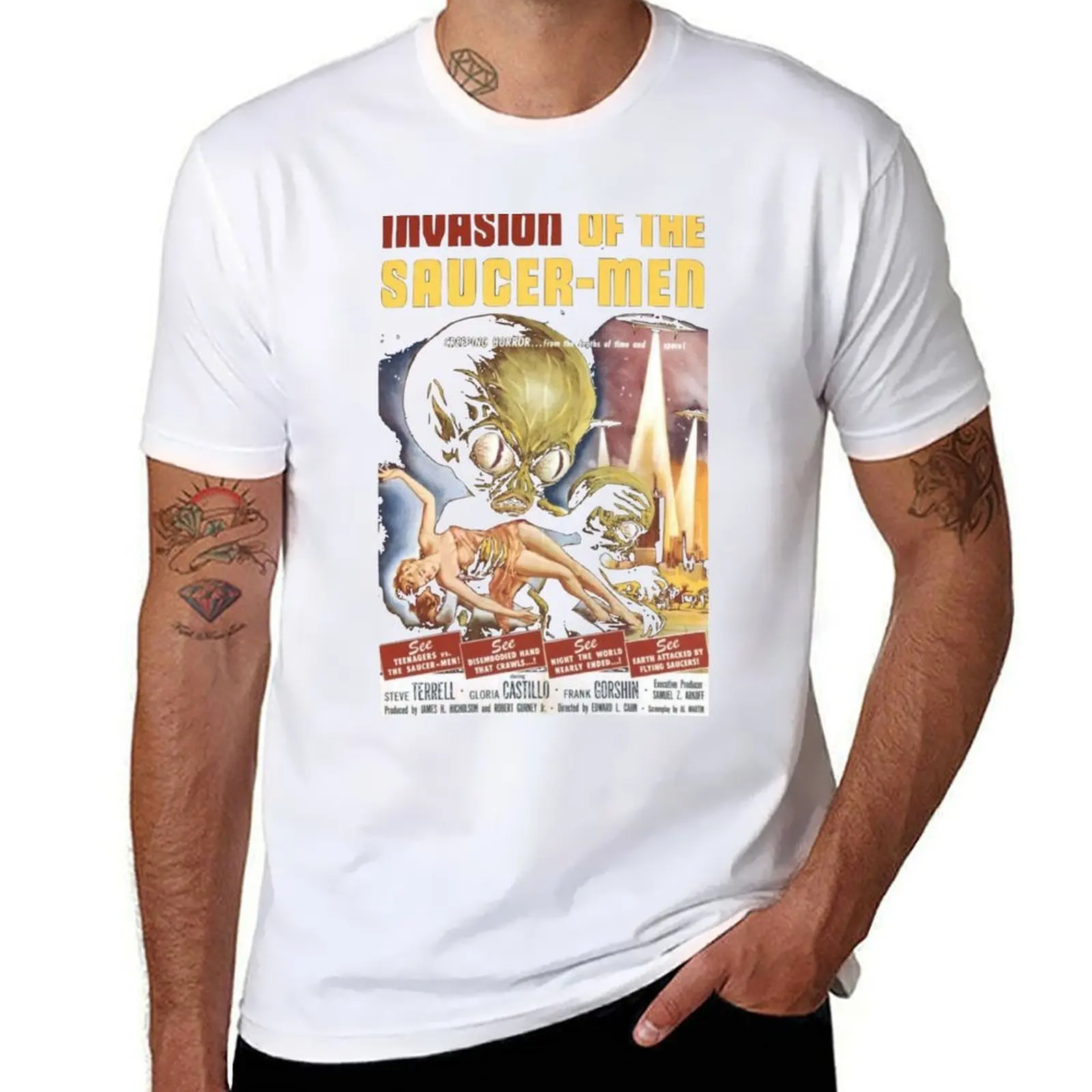 

Old film poster - invasion of the saucer-men 1957 T-Shirt anime tshirt t shirt man luxury T-Shirt