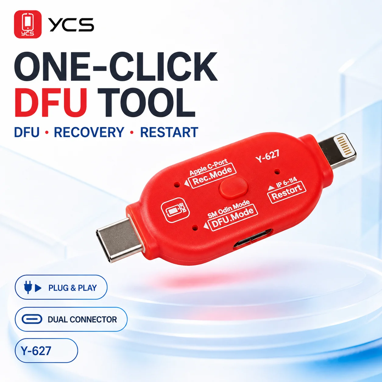 YCS Y-627 One-Click DFU Recovery Restart Tool USB-C Lightning Adapter for iPhone Samsung Android System Flash Phone Repair