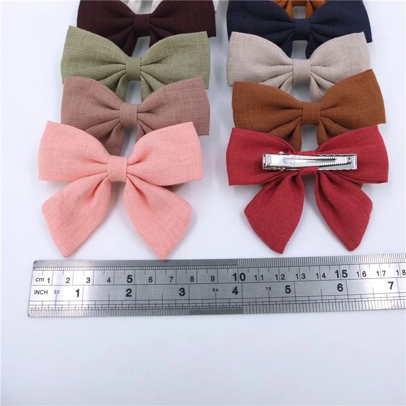 3.2\'\' Original Linen Bow Hair Clips Baby Girls Toddler Kids Sailor Hair Bow Alligator Clips Hair Grips Accessories