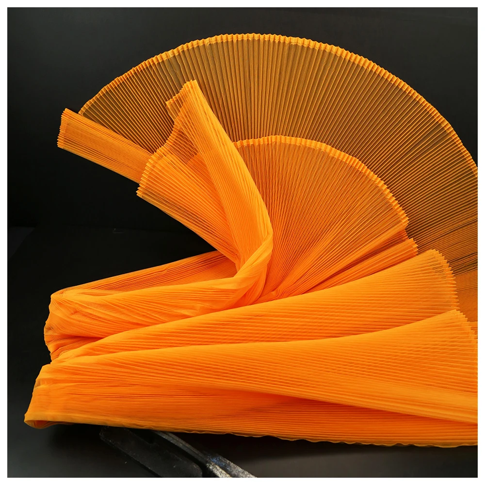 Orange Organ Pleated Hard Mesh Fabric Plisse Fabric Accordion Crimping Wrinkle Modeling Decorative Designer Fabric M105F8