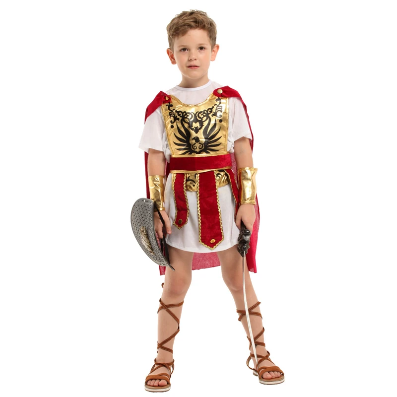 

New Boys Red And White Brave Roman Empire Soldier Costume Role Play Boy Carnival Party Halloween Costume Fancy Dance Costume