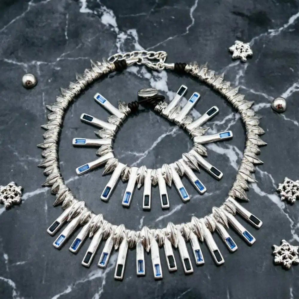 2026 Spain Noble and Brilliant Colored Zircon Leaf Bracelet Necklace Jewelry Two Piece Set Banquet Gift