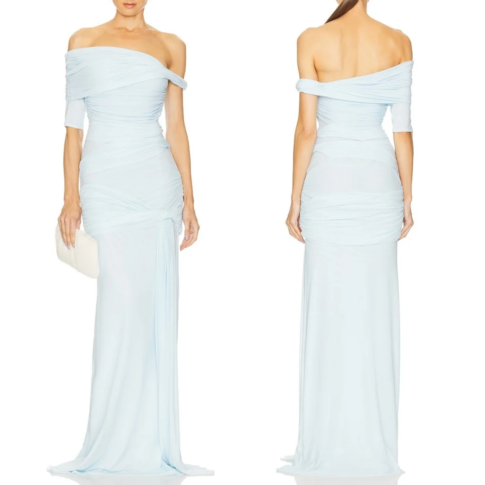 

Customized Chiffon Pleat Off-the-shoulder Bespoke Occasion Long Dresses Simple High Quality Woman Evening Elegant Party Wedding