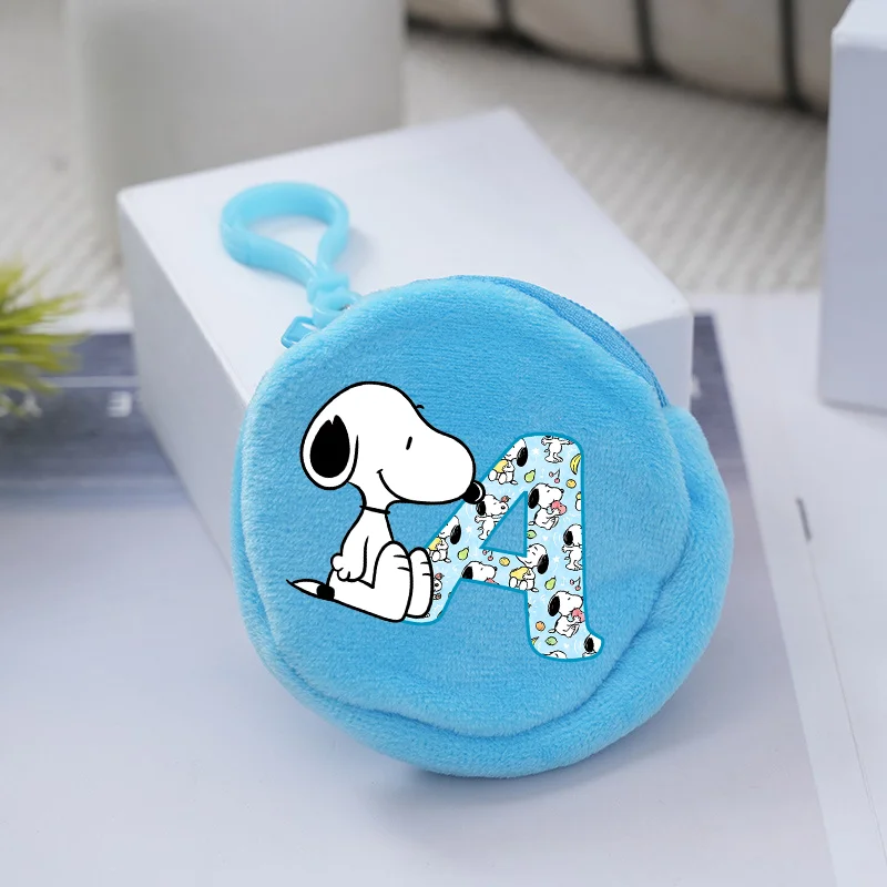 Portfelik z okrągłym zamkiem błyskawicznym Snoopy, literki A-Z, zwierzątko, etui na monety, urocza mała torba do przechowywania, figurka anime, prosty breloczek, portmonetka, prezent urodzinowy