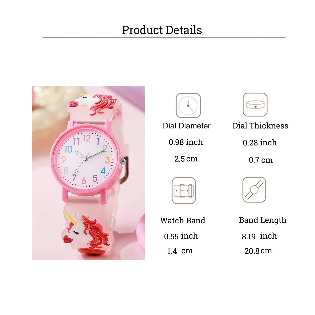 Fashion cute children's watch unicorn pattern color scale, suitable for daily school wear, Christmas gifts