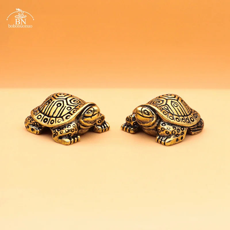 Solid Brass Ball Shape Tortoise Heavy Figurines Miniatures Vintage Metal Copper Animal Turtle Sculpture Tea Pet Table Ornaments