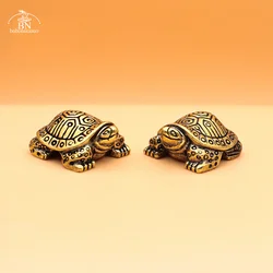Solid Brass Ball Shape Tortoise Heavy Figurines Miniatures Vintage Metal Copper Animal Turtle Sculpture Tea Pet Table Ornaments