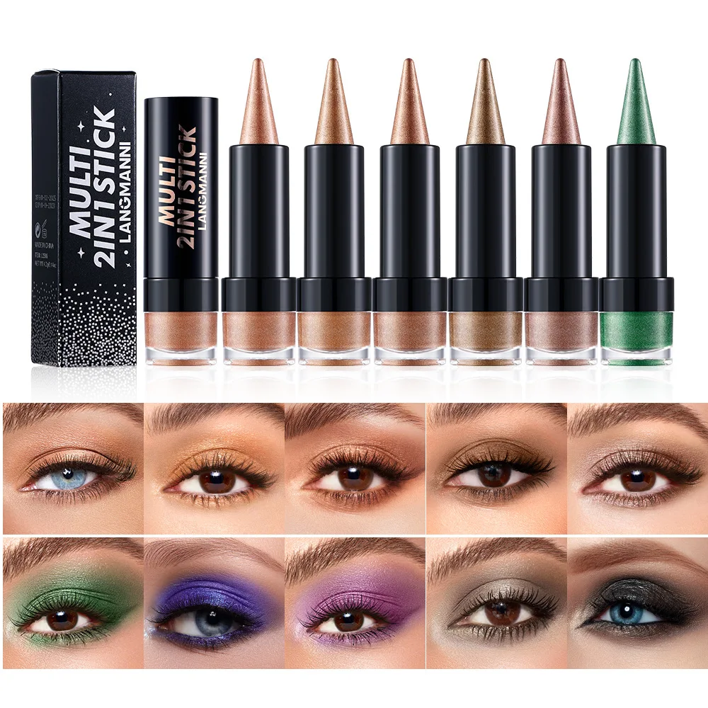 LANGMANN 10-kleuren parelmoer oogschaduwpotlood met twee uiteinden – multifunctionele blendbare make-upstick voor ogen en gezicht