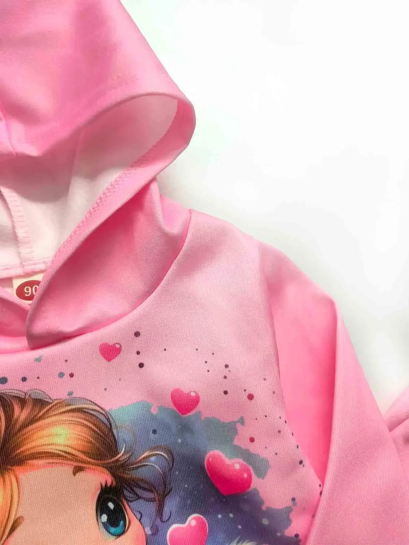 Rosa Hoodie-Jogginghosen-Set für Kleinkinder, Mädchen, niedlicher Cartoon-Print, Kapuzenpullover, Jogginghose, 2-teilig, 1-6 Jahre, Herbst-Winter-Outfits – Detail 4