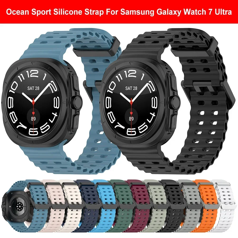 

Ocean Sport Silicone Band Replacement Soft Bracelet Adjustable Sport Watchband for Samsung Galaxy Watch 7 Ultra 47mm Accessories