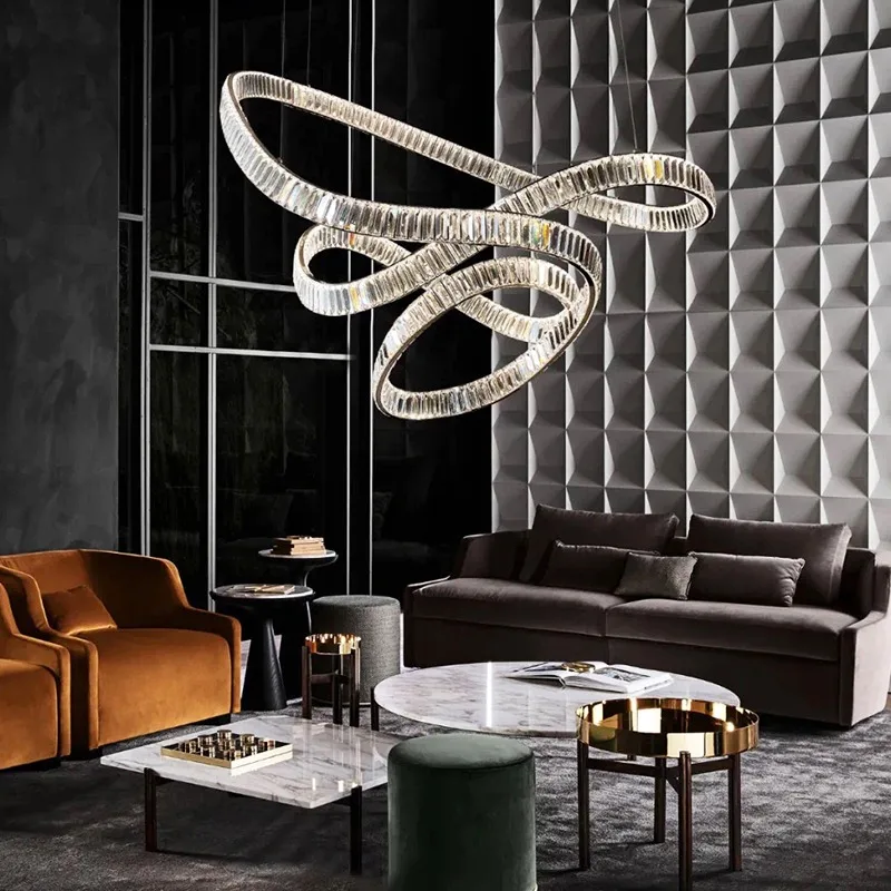 

Modern LED Light Crystal Circle Ring Crystal Chandelier Ceiling Pendant Lamps Gold Contemporary for Home Living Room