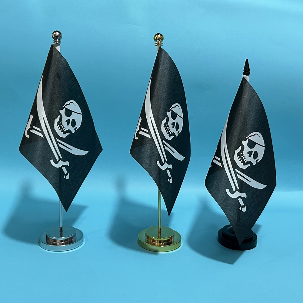 SKY FLAG Office Desk Small Flag of Skull Crossbones Pirate Flag 14x21cm Polyester Skull Jolly Roger Flag Desk Ornaments Flags