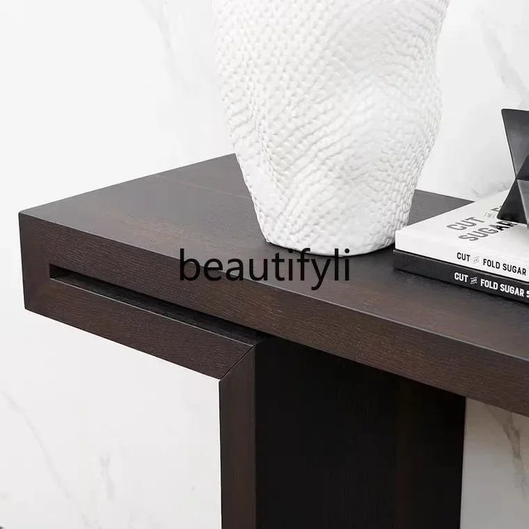 

Italian simple modern smoky color high-end oak porch table strip case narrow table table light luxury2005