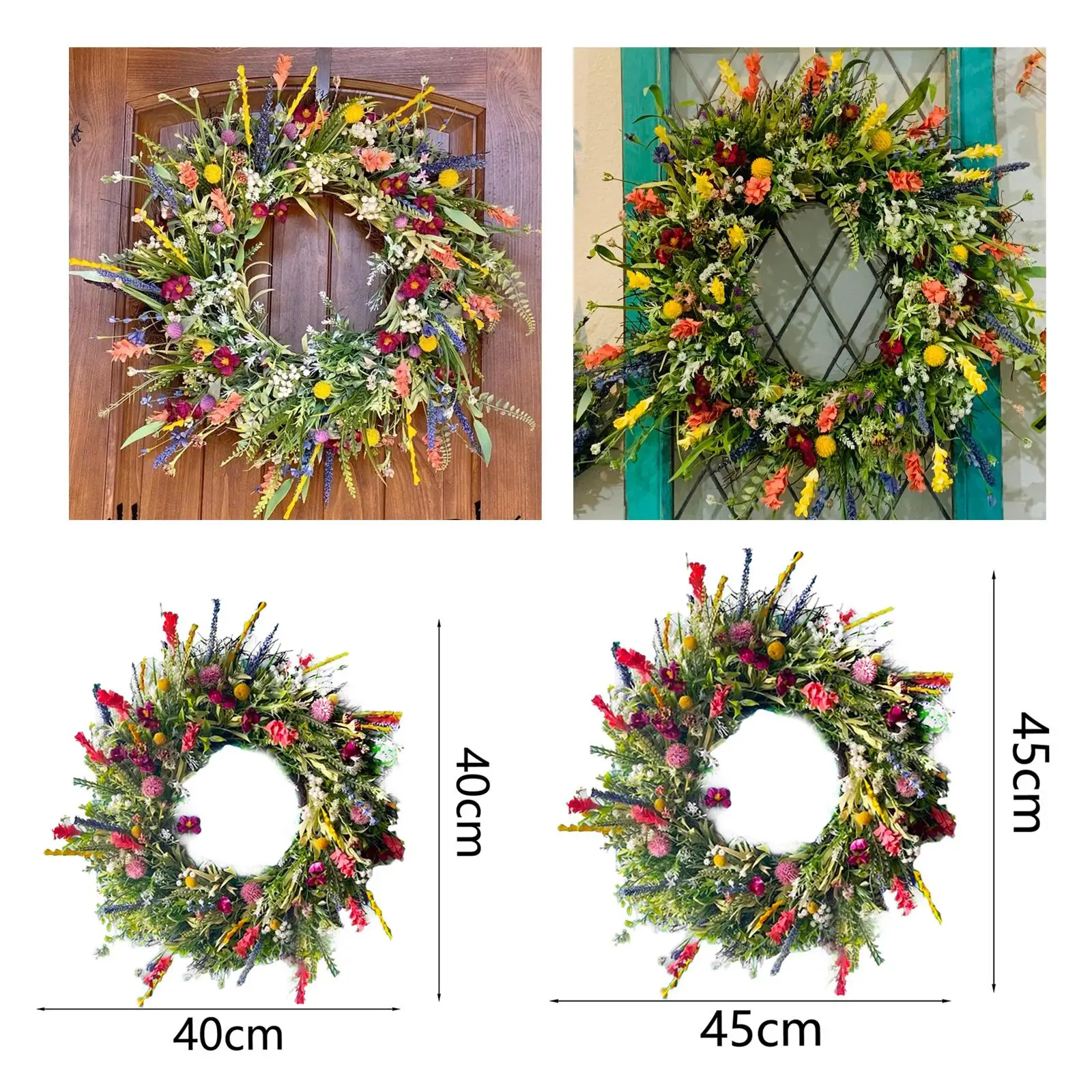 Round Floral Wreath Hanging Garland Home Decor Artificial Flower Wreath for Photo Props Party Valentines Farmhouse Decoration