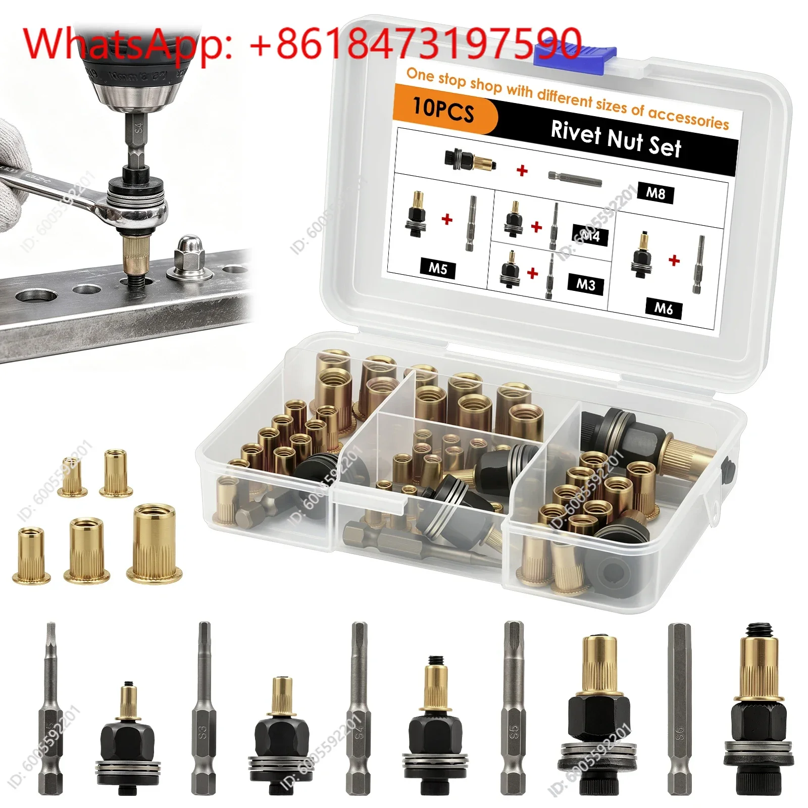 Rivet Nut Tool Kit M3 M4 M5 M6 M8 Threaded Insert Tool Carbon Steel Drill Adapter Rivnut Setter Automotive Sheet Metal Repair