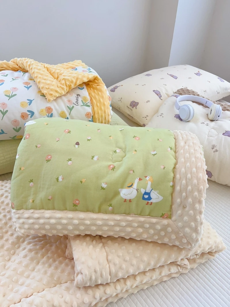 

Двухслойное хлопковое одеяло из утолщенного плюша, успокаивающее одеяло для младенцев, теплое, дышащее, машинная стирка, зимнее