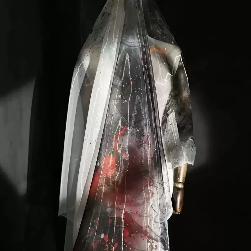 Splashed Chinese Style Ombre Organza Fabric Sheer Gauze for Hanfu Big Sleeve Garment Ancient Costume Designer Sewing