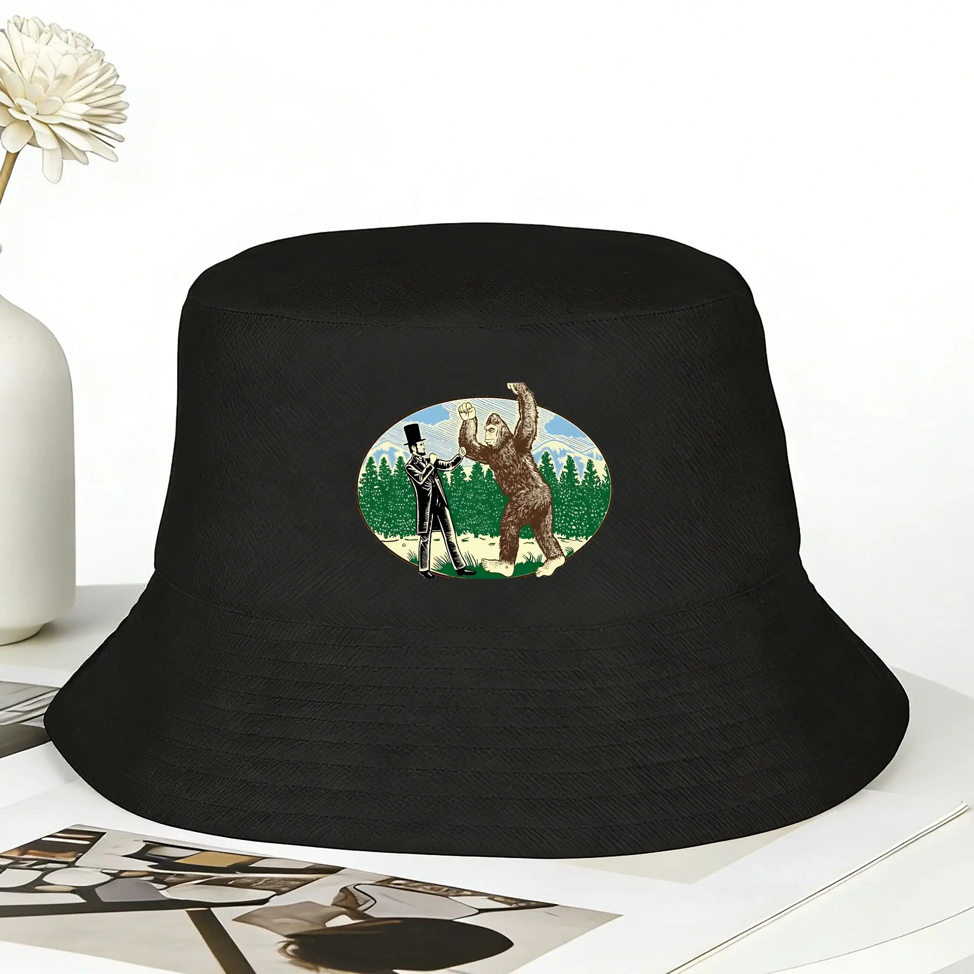 ABE Lincoln Sasquatch Hunter Bigfoot Bucket Hat Spring  Korean Fisherman Hats Outdoor Custom DIY Visor Hats