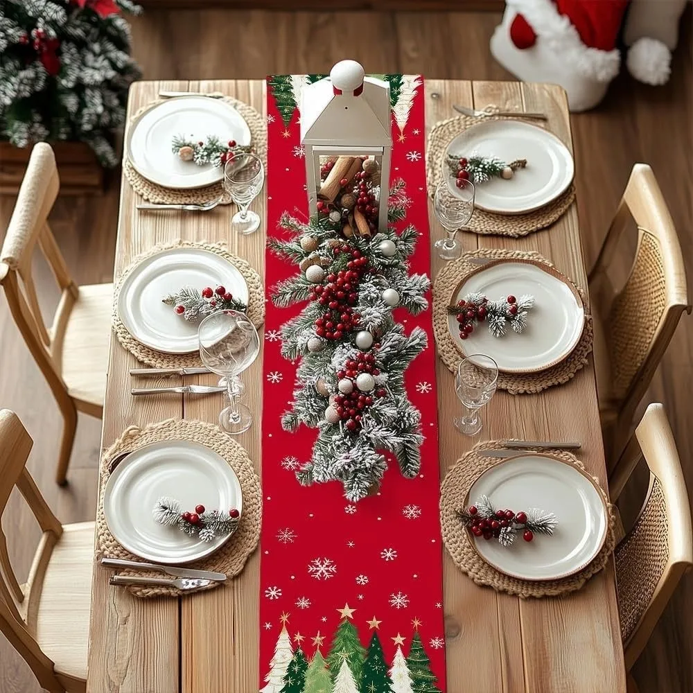 Christmas Tree Christmas Table Runner Snowflake Rectangular Christmas Table Flag Cloth Desk Decor Xmas Tablecloth New Year