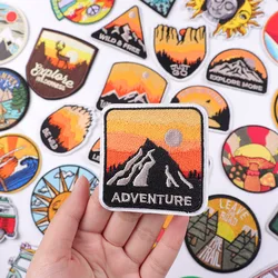 Mountains Adventure Patch Iron On Patches On Clothes Sunset Applique Embroidered Patches For Clothing Stickers Sew/Fusible Patch