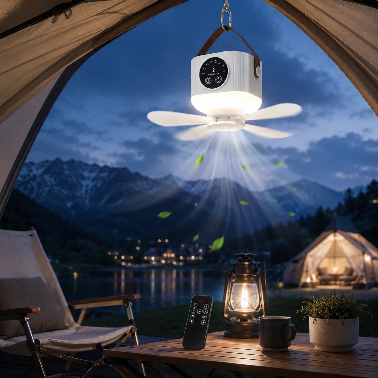 Rechargeable Ceiling Fan with Light USB Hanging Fan Remote Control 3 Speeds Portable Fan for Dorm Bedroom Camping Outdoor 썸네일 2