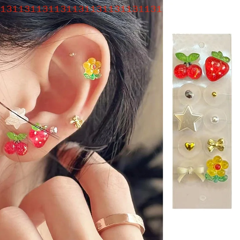 10 بقع تدليك بذور الأذن ضغط عصا الأذن نقطة ملصقات الكرز والفراولة الوخز بالإبر ملصقات الأذن الأذن #3