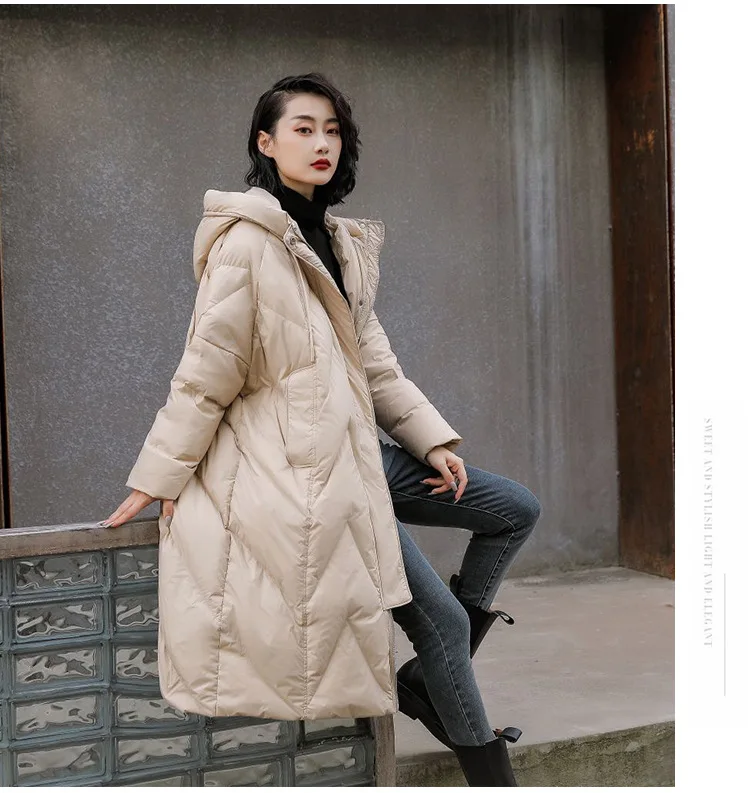 Winter Jacket for Women Loose Long Down Coats 90% White Duck Down Hooded Casual Loose WarmThick OverSize Female Overcoat Winter