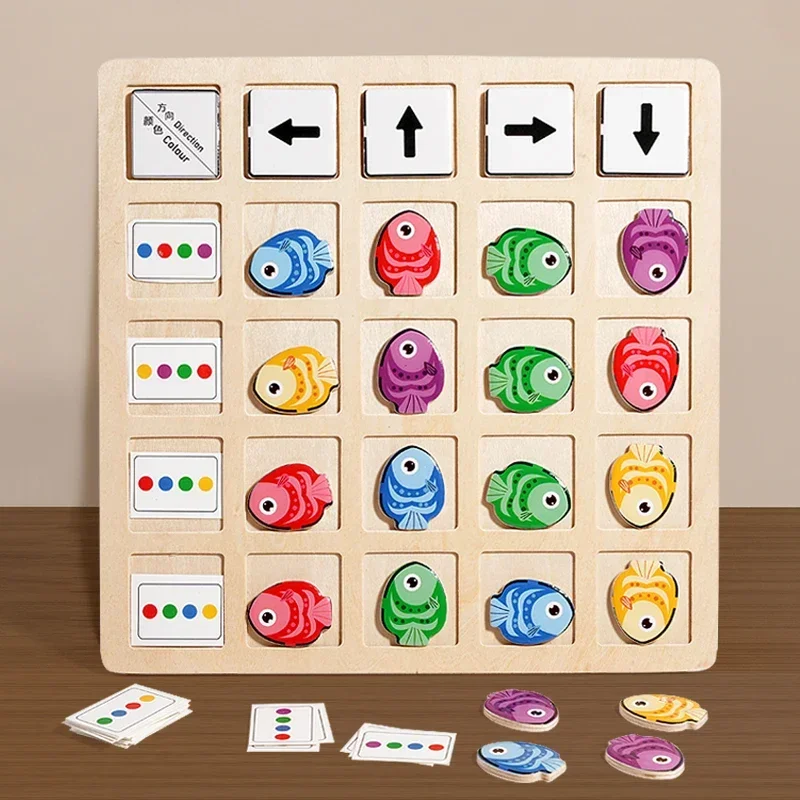 Wooden Montessori Toys Children's Logical Thinking Training Direction Color Cognition Educational Battle Battle Board Game Gifts