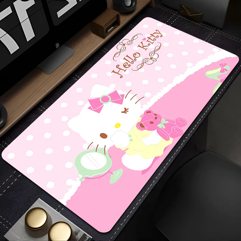 Mouse Pad Pink Kawaii Anime Extended Desk Mat PC Gaming Accessories Mousepad Laptop Gamer H-hello Kitty HD Print Keyboard Rug