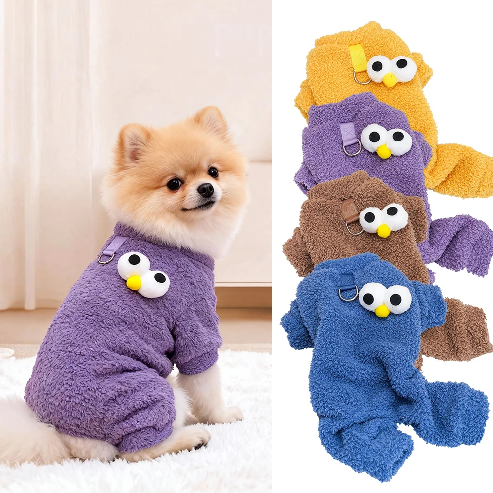 

Plush Fleece Dog Winter Overall Clothes 4 Legs Full Body Sweater Cozy Pet Jumpsuit for Small to Medium Dogs Outfits