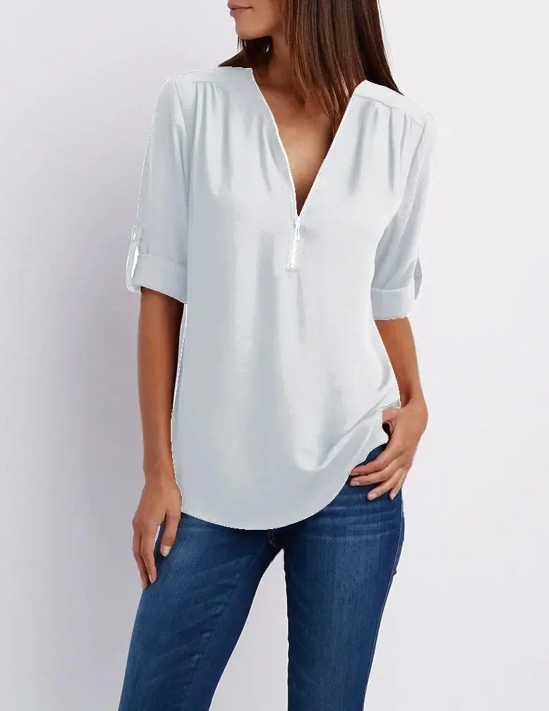 Verão feminino legal solto irt profundo v ne chiffon blusa casual sle casual solto ajuste chiffon topo para mulher