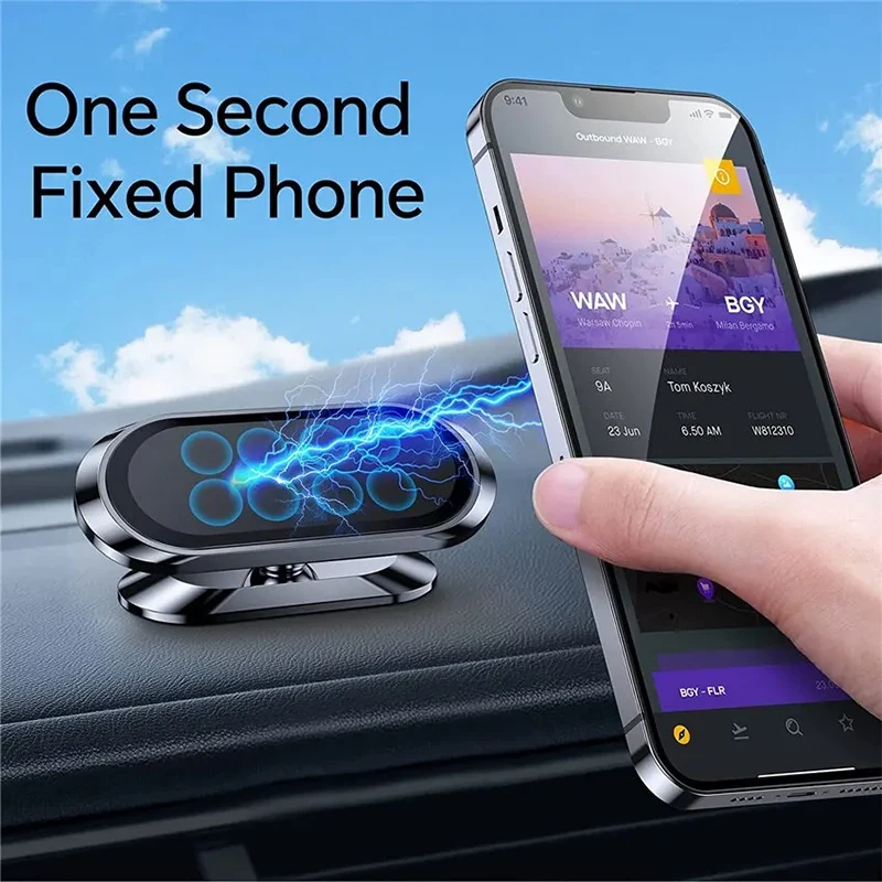 Magnetic Car Phone Holder Rotatable Mini Strip Shape Stand For Huawei Metal Strong Magnet Gps Car Mount For Iphone 15 Xiaomi14ei
