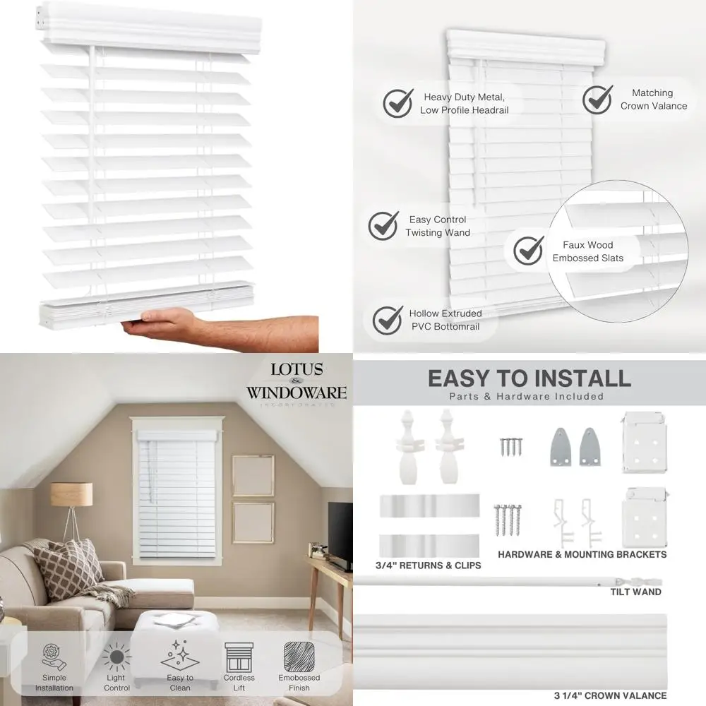 

2 Inch Faux Wood Blinds, Cordless, 31 Wide x 36 Long, Indoor Window Shades, Privacy and Light Control