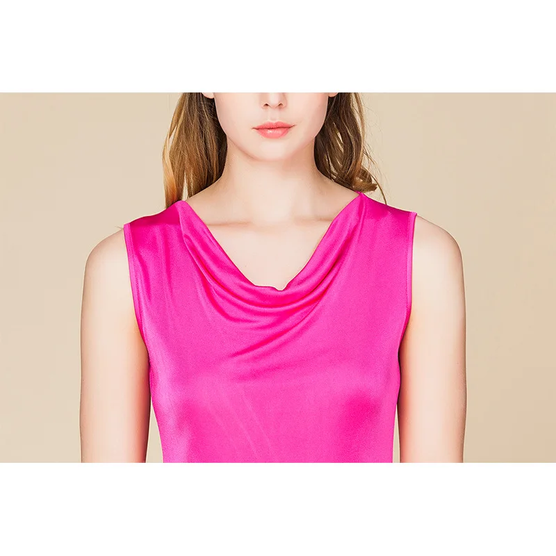 100% Silk Womens Silk T-shirt Comfortable Sleeveless Casual T-shirt Pure Silk T-shirt Cowl Collar T-Shirt