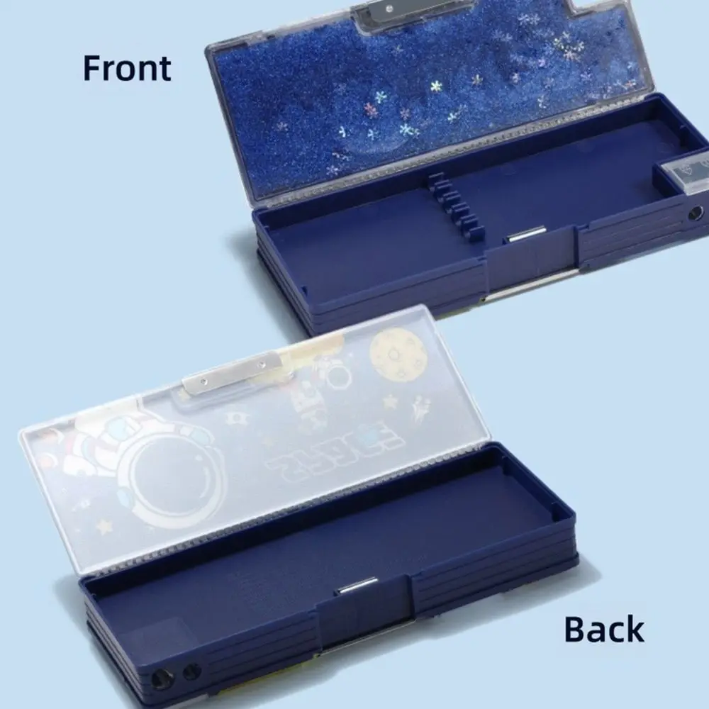 Capybara/Astronaut Multifunctional Pencil Case Quicksand Decor Large Capacity Stationery Box Double Sided Use