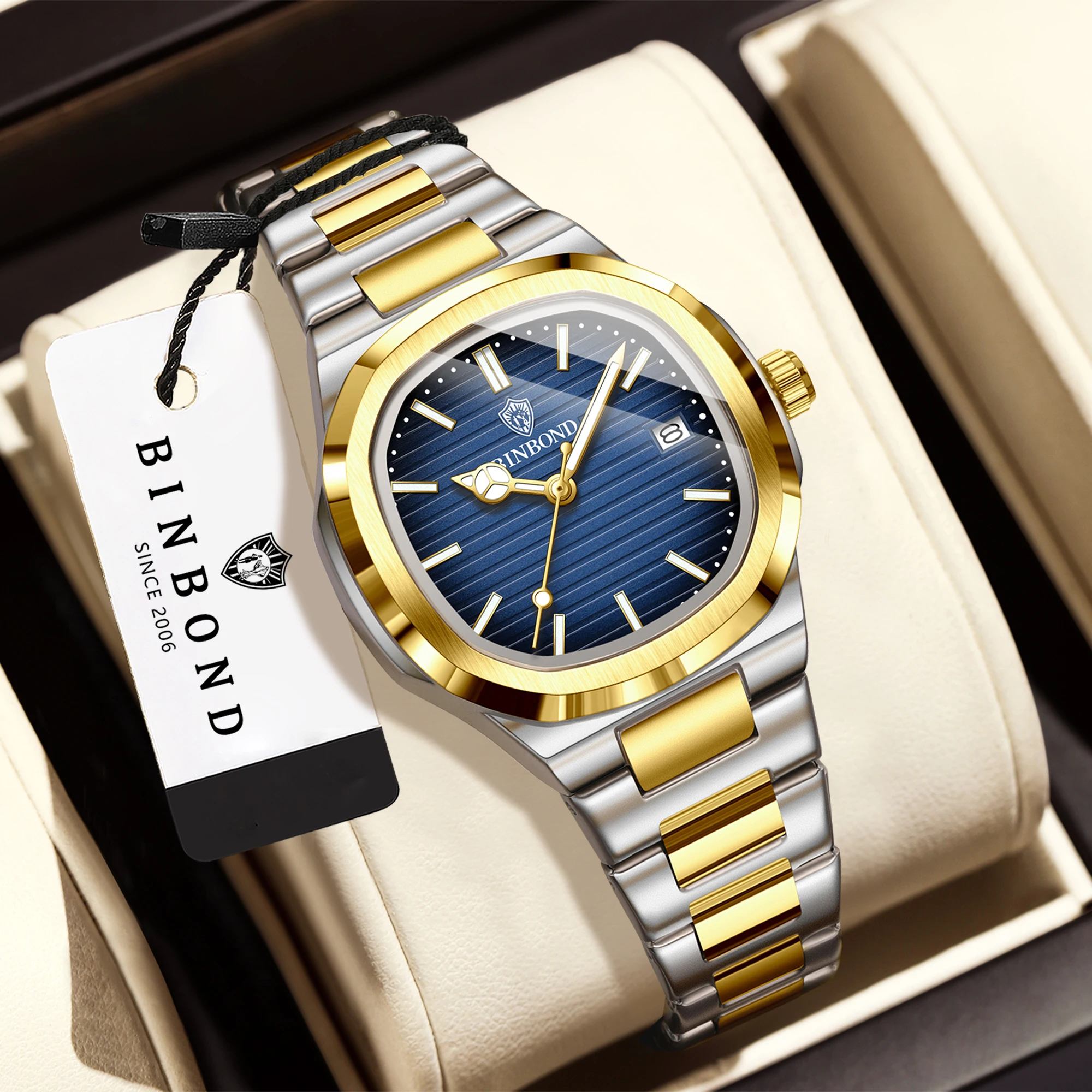 Reloj BINBOND duradero con fecha automática para mujer, reloj casual de cuarzo preciso para mujer, de lujo, luminoso e impermeable.