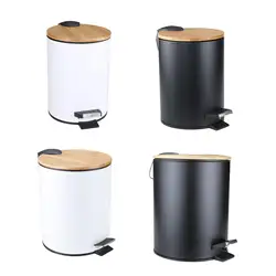 Step Trash Can Removable Liner Bucket with Bamboo Lid for Office Bathroom