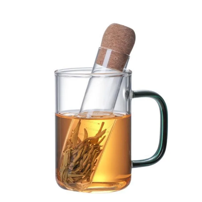 Tubo De Infusor De Chá De Vidro Criativo, Filtro De Chá De Design De Vidro, Filtro extravagante para Puer Tea Herb, Ferramentas de chá com rolha de cortiça