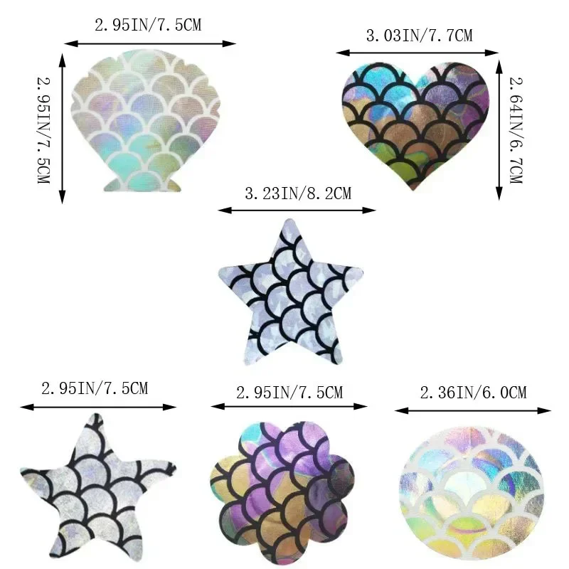 Sexy Linerie OY Laser Fish Scale Print Disposable Invisible Nipple Cover Tape Overlays on Bra Nipple Pasties Stickers Women Girl