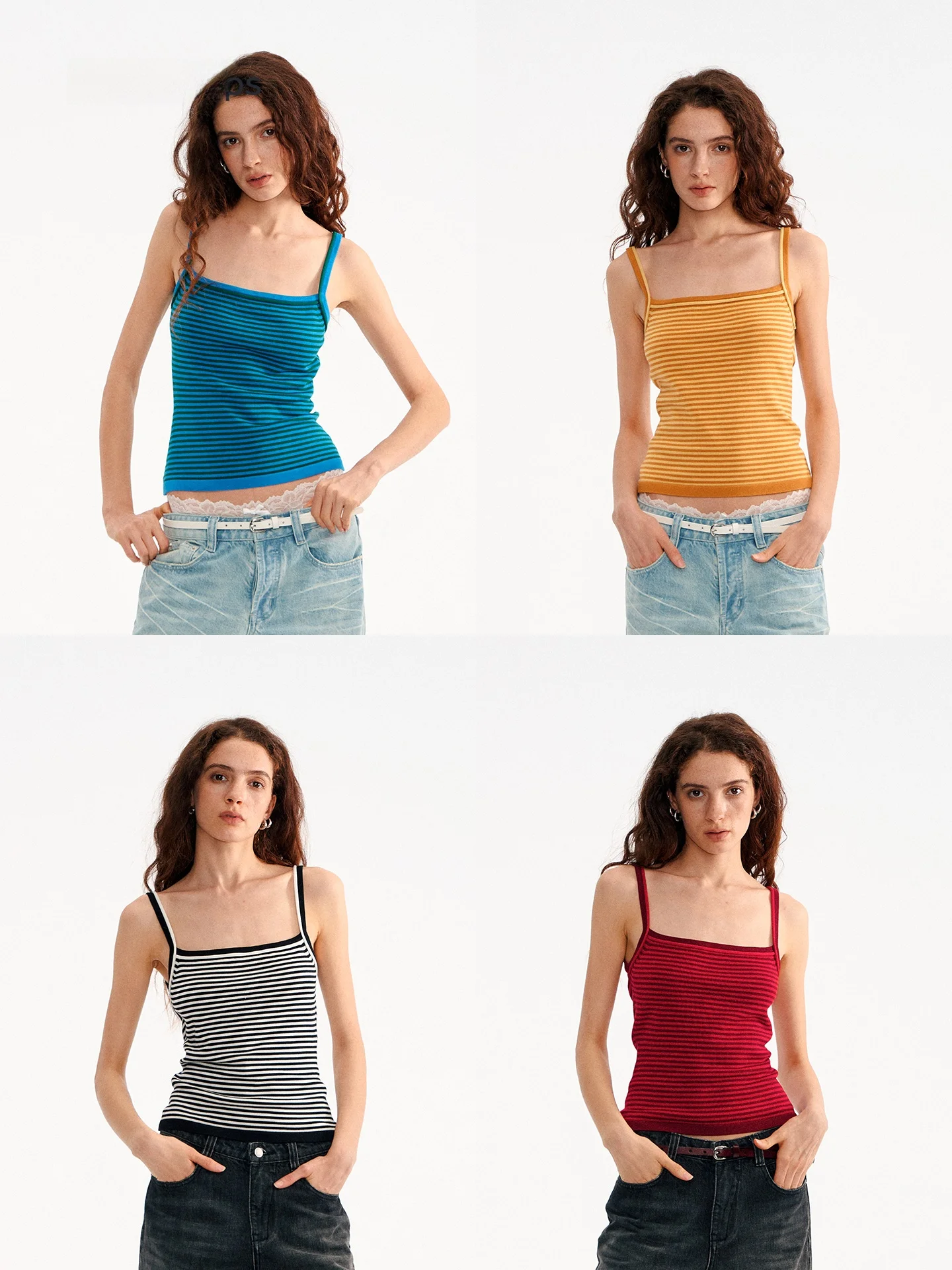 

Muse Naps Lenzing Four-Color Stripe Contrast Color Knitted Strap Top Skin-friendly Elastic Casual Sle Women's Vest
