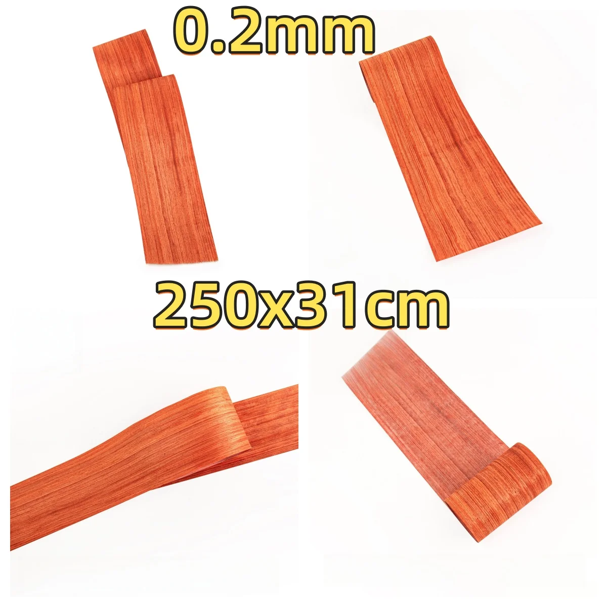 African Red Sandalwood Veneer, 0.2mm, 250x31cm, For Musical Instrument & Cabinet Veneering.(Backing Non-woven Fabric)